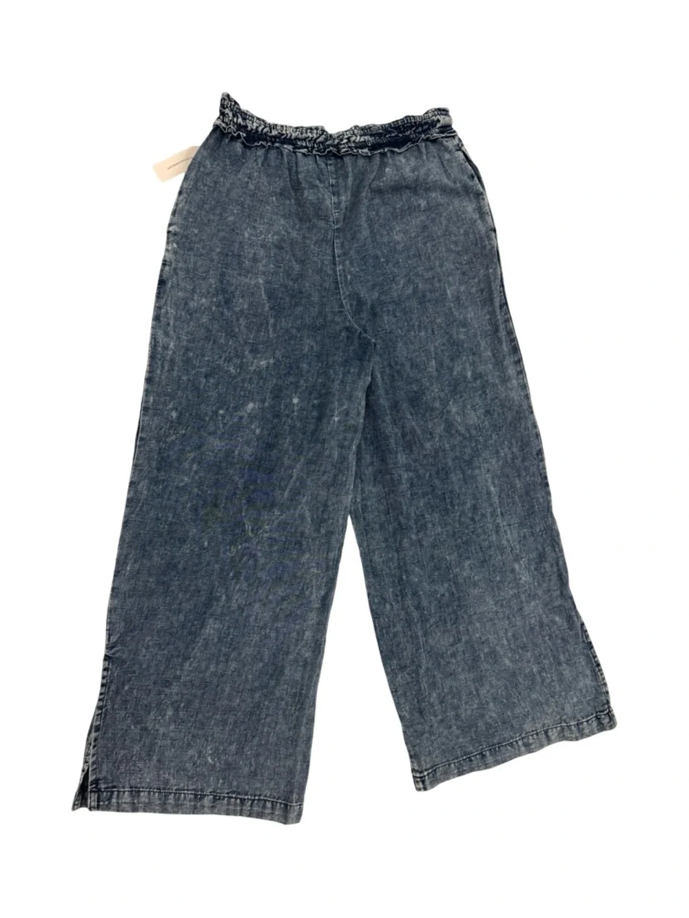 Anthropologie Washed Blue Paperbag Waist Wide-Leg lightweight cotton Jeans - Picture 4 of 15